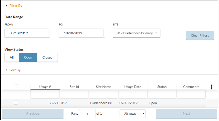 editing usage transaction screen